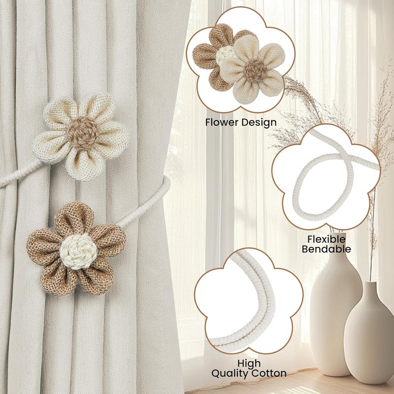 KLOGTSIND Flower Curtain Tiebacks, 2 Pack Boho Curtain Ties Elegant DIY Curtain Holdbacks, Decorative Window Drape Twist Tie Backs for Bedroom Decor, Nursery Decor, Farmhouse Decor - Image 3